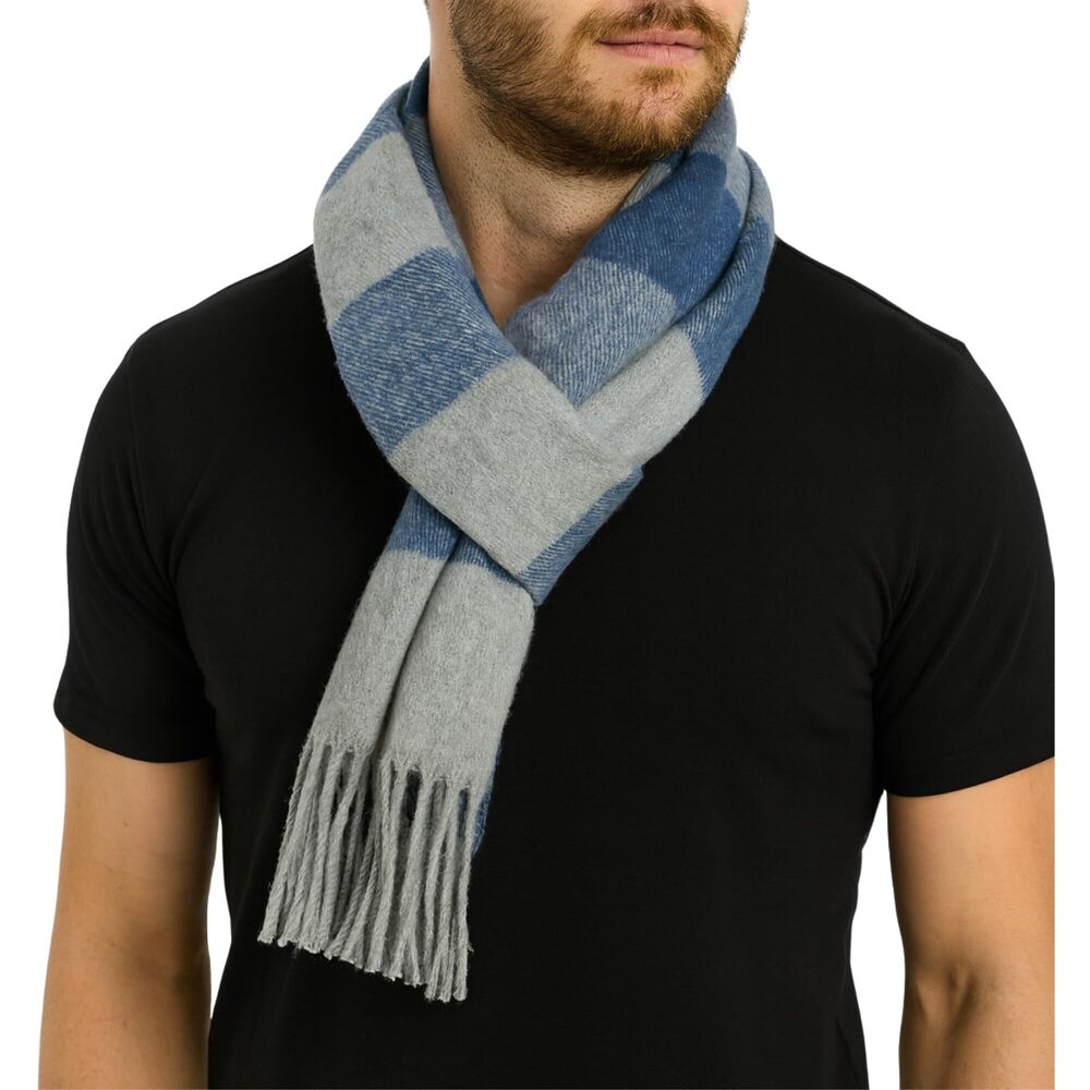 3858 Plaid Scarf Softer Than Cashmere Scarves Winter Shawl Navy Gray Stripe